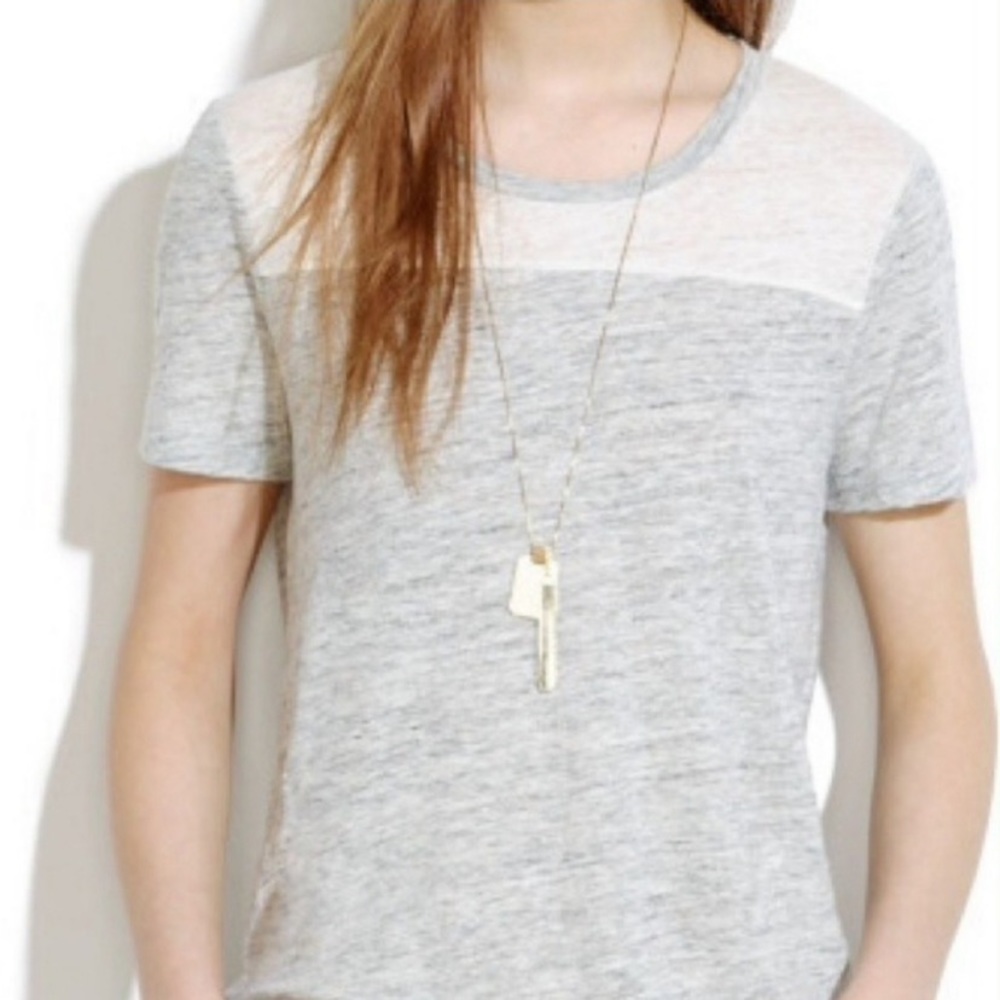 Madewell Home Plate Grey & White Linen Short Sleeved Tee | S